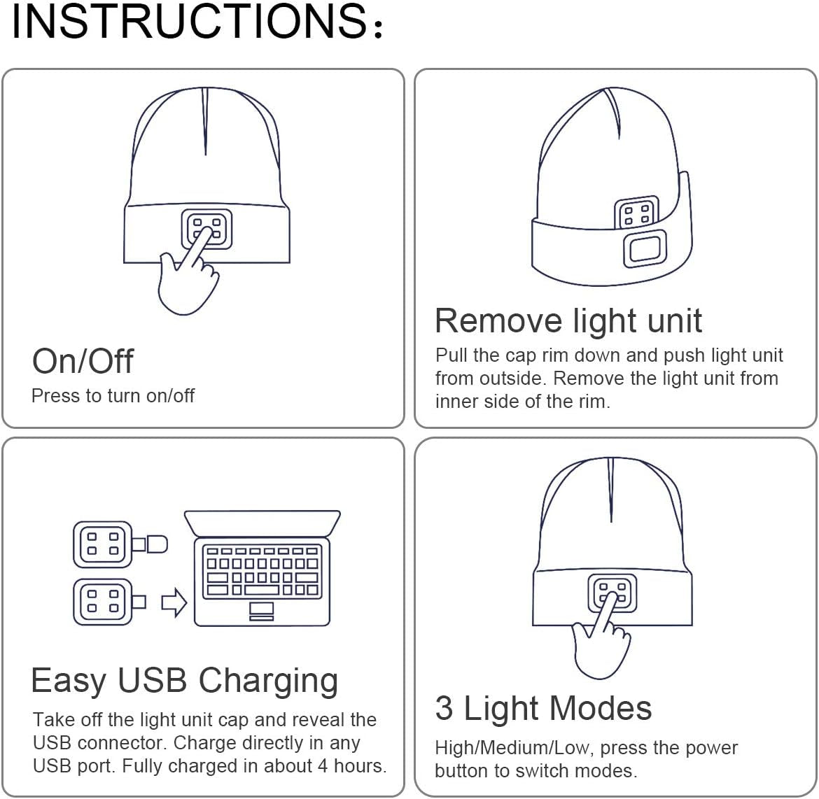 LED Beanie for Kids, Unisex Rechargeable Headlamp Hat Winter Night Lighted Cap, Gifts for Kids Boys Girls