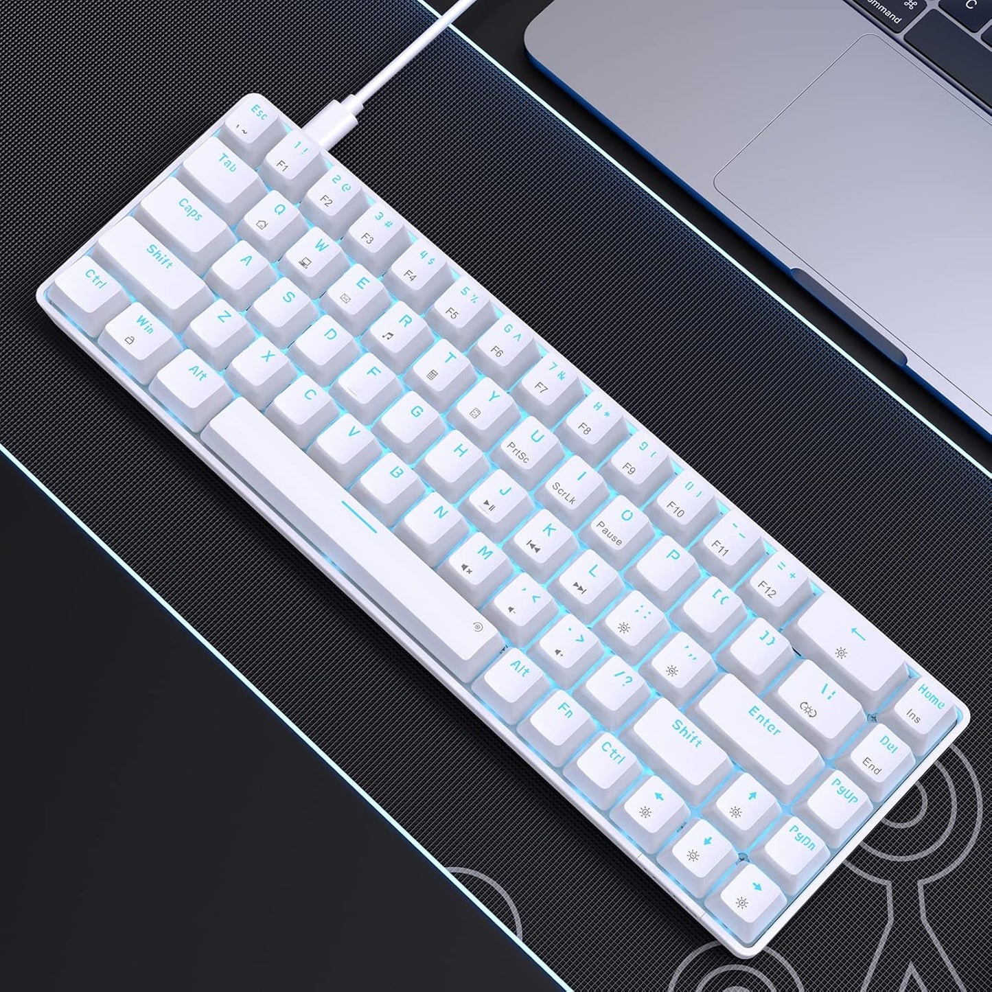 T68SE 60% Gaming Mechanical Keyboard,Ultra Compact Mini 68 Key with Brown Switch Wired Keyboard,Anti-Ghosting Keys, for Windows Laptops and PC Gamers,White