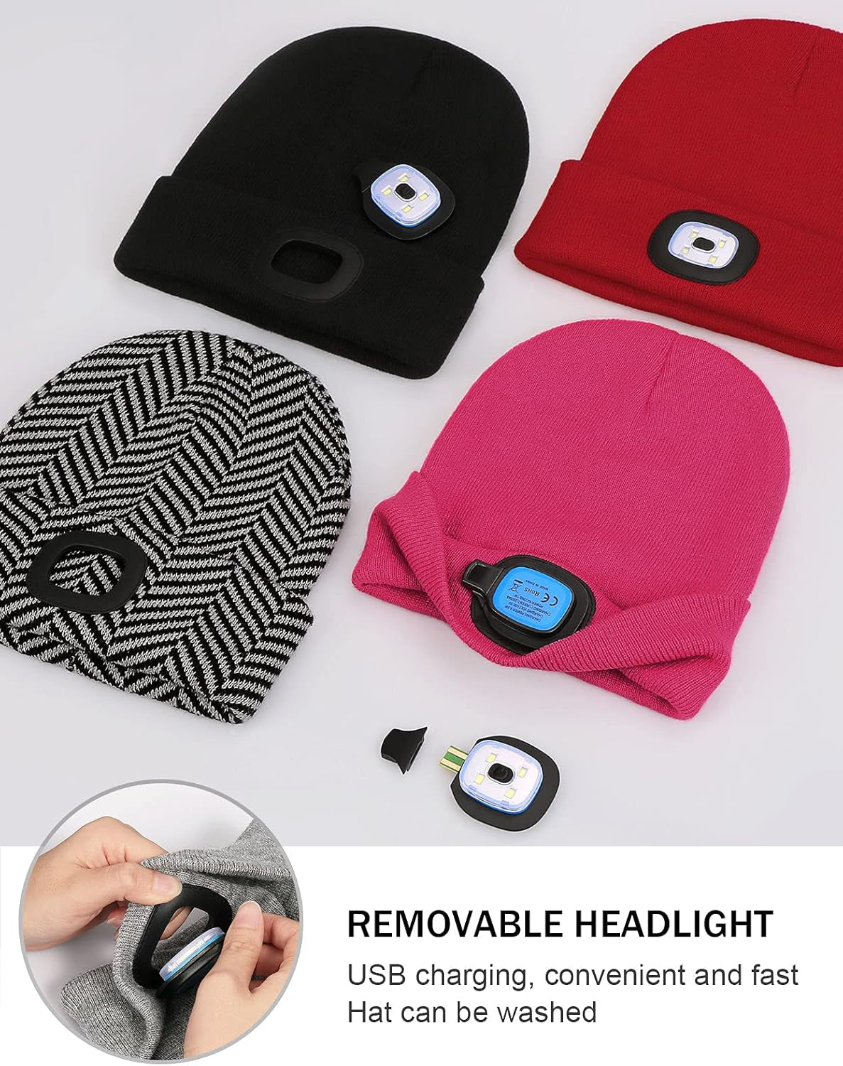 LED Beanie with the Light, Unisex USB Rechargeable Headlamp Winter Knitted Cap Gifts for Men Dad Husband Him