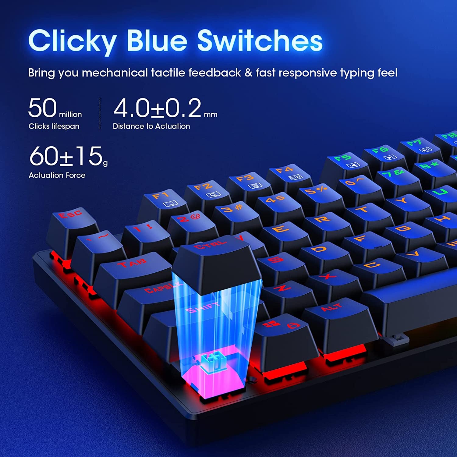 Mechanical Gaming Keyboard, RGB 104 Keys Ultra-Slim LED Backlit USB Wired Keyboard with Blue Switch, Durable Abs Keycaps/Anti-Ghosting/Spill-Resistant Computer Keyboard for PC Mac Xbox Gamer