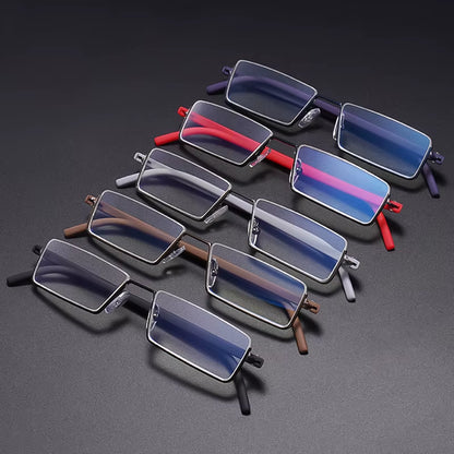Metal Anti-Blue Light Reading Glasses Men Half Frame Prescription Eyeglasses Male TR90 Eyewear with Case Óculos +1.75
