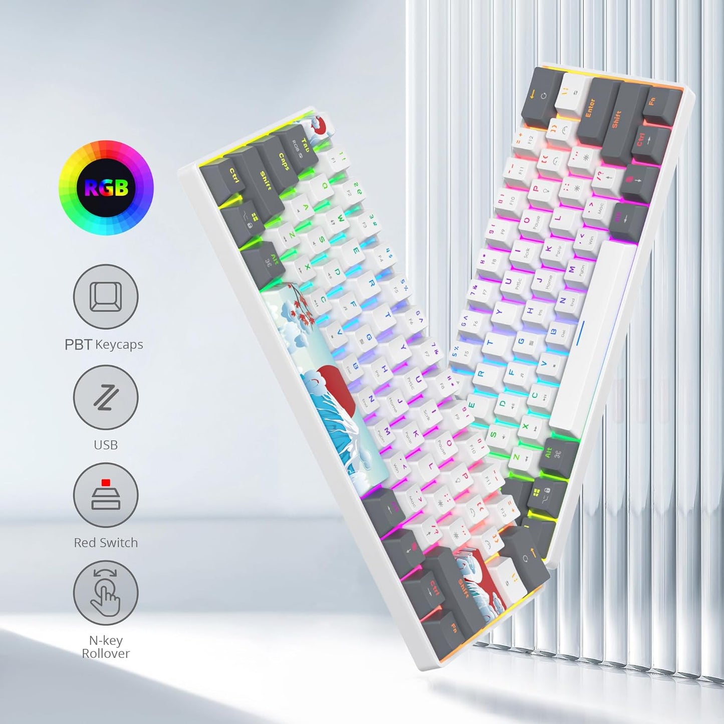 60% Percent Mechanical Keyboard RGB Gaming Keyboard 60 Percent, Ultra-Compact 61Keys Mini Wired Keyboard with Red Switch for Win/Mac PC Gamer(Whitegrey, Red Switch)