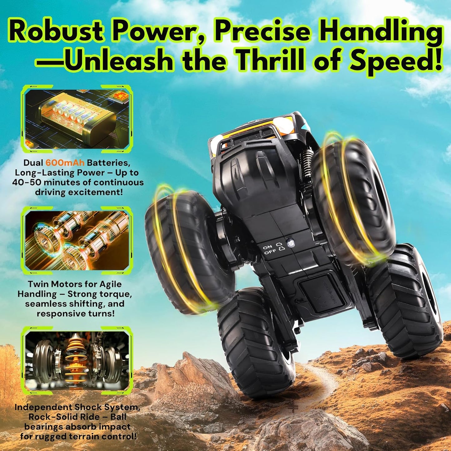 1:16 Waterproof Monster Truck Toys RC Cars Amphibious Remote Control Car Trucks 4WD All Terrain Off-Road Pickup Toy for 6 7 8 9 10 11 12 Year Old Boys Girls Kids Gifts Presents