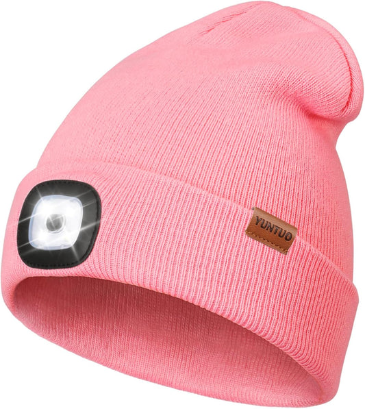 LED Beanie with the Light, Unisex USB Rechargeable Headlamp Winter Knitted Cap Gifts for Men Dad Husband Him