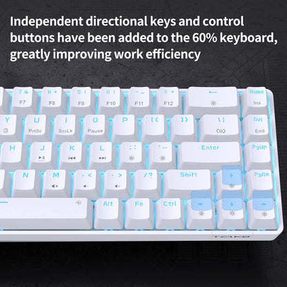 T68SE 60% Gaming Mechanical Keyboard,Ultra Compact Mini 68 Key with Blue Switches Wired Keyboard,Anti-Ghosting Keys, for Windows Laptops and PC Gamers,White
