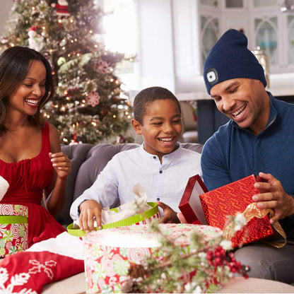 LED Beanie with the Light, Unisex USB Rechargeable Headlamp Winter Knitted Cap Gifts for Men Dad Husband Him