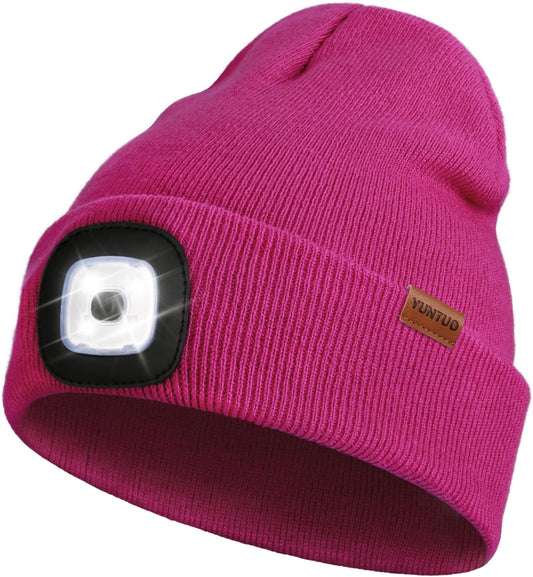 LED Beanie with the Light, Unisex USB Rechargeable Headlamp Winter Knitted Cap Gifts for Men Dad Husband Him