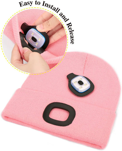 Unisex Hat with Light, USB Rechargeable Hands Free Headlamp LED Beanie, Winter Gifts for Men Dad Father Husband Him