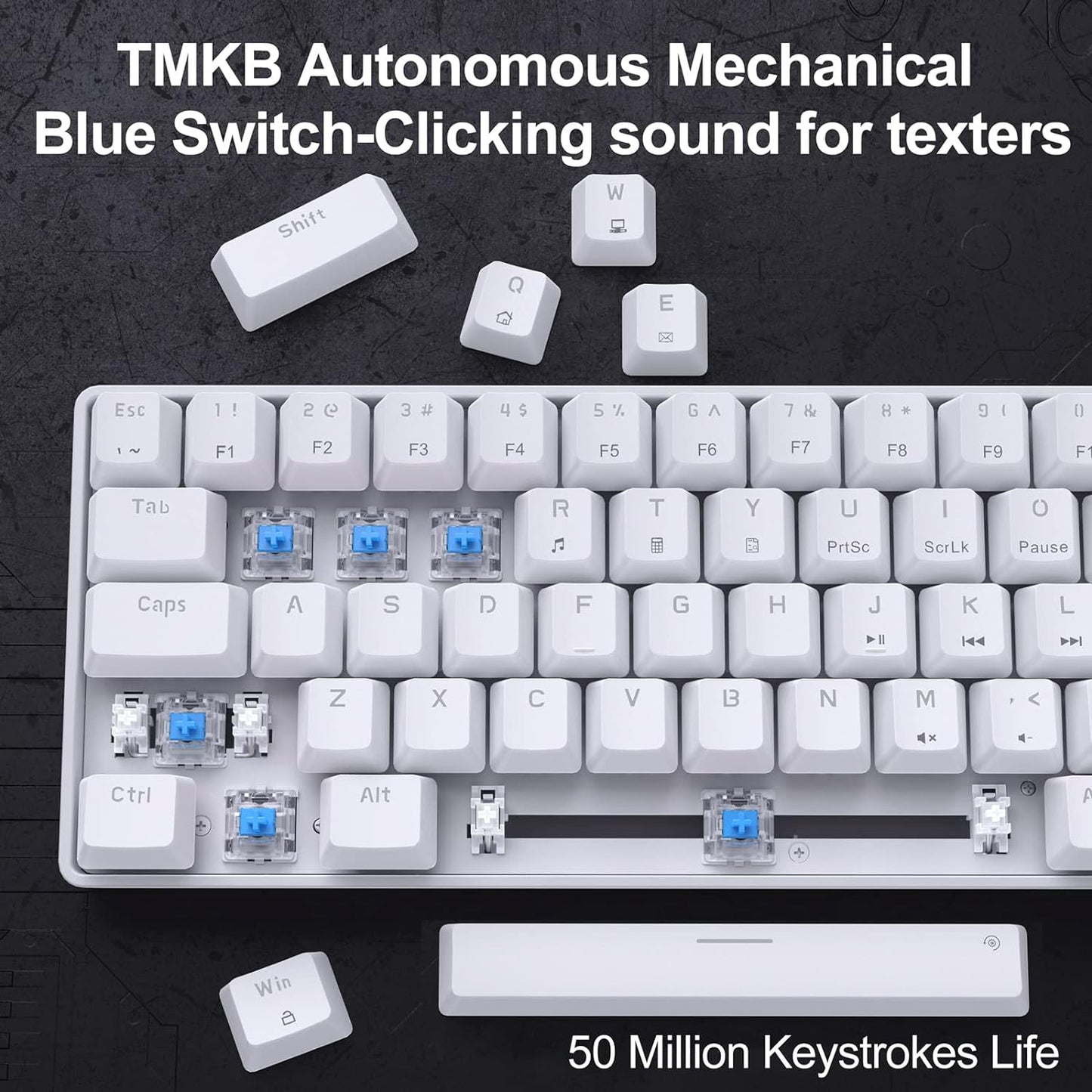 T68SE 60% Gaming Mechanical Keyboard,Ultra Compact Mini 68 Key with Blue Switches Wired Keyboard,Anti-Ghosting Keys, for Windows Laptops and PC Gamers,White