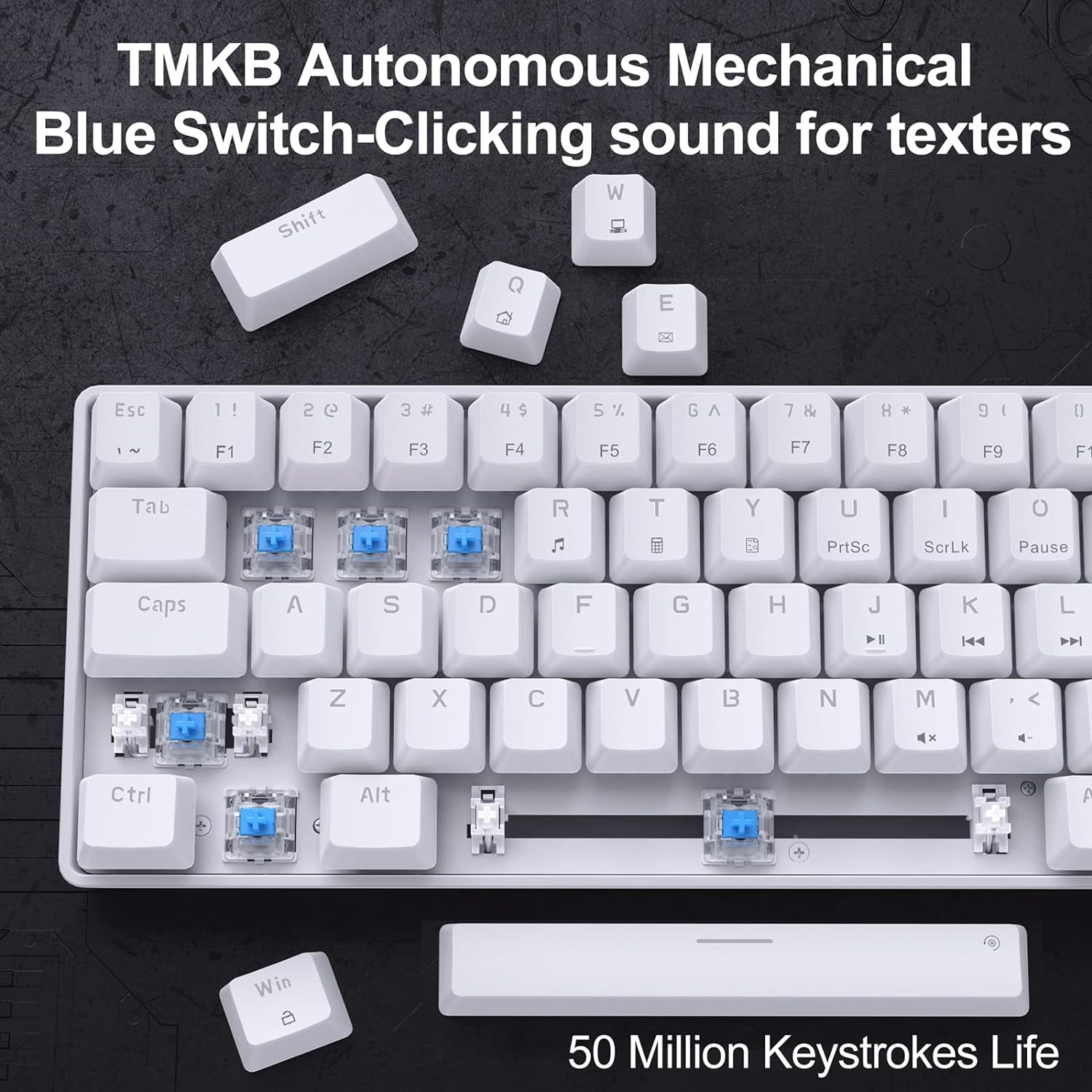 T68SE 60% Gaming Mechanical Keyboard,Ultra Compact Mini 68 Key with Blue Switches Wired Keyboard,Anti-Ghosting Keys, for Windows Laptops and PC Gamers,White