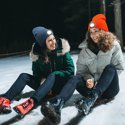 LED Beanie with the Light, Unisex USB Rechargeable Headlamp Winter Knitted Cap Gifts for Men Dad Husband Him