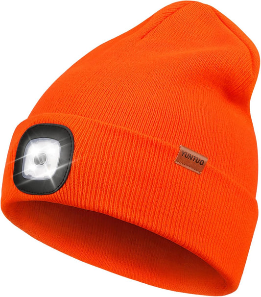 LED Beanie with the Light, Unisex USB Rechargeable Headlamp Winter Knitted Cap Gifts for Men Dad Husband Him
