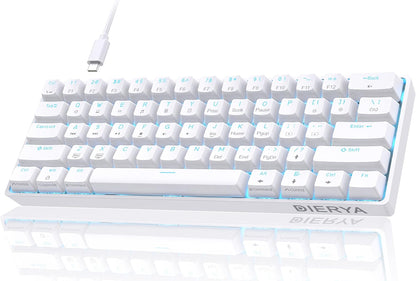 60% Mechanical Keyboard, Dk61Se Wired Gaming Keyboard with Red Switches, LED Backlit Ultra-Compact 61 Keys Mini Office Keyboard for Windows Laptop PC Gamer Typist（White）