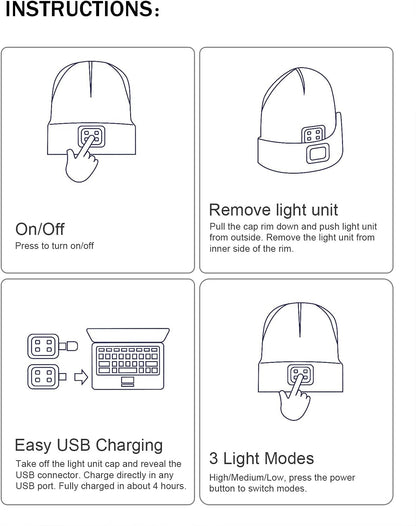 LED Beanie with the Light, Unisex USB Rechargeable Headlamp Winter Knitted Cap Gifts for Men Dad Husband Him