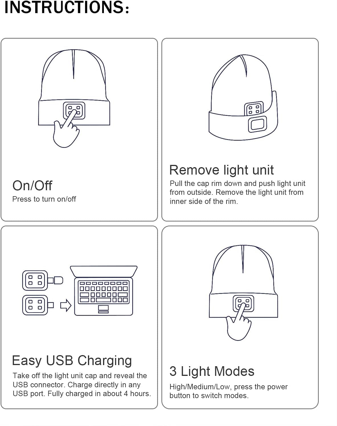 LED Beanie with the Light, Unisex USB Rechargeable Headlamp Winter Knitted Cap Gifts for Men Dad Husband Him