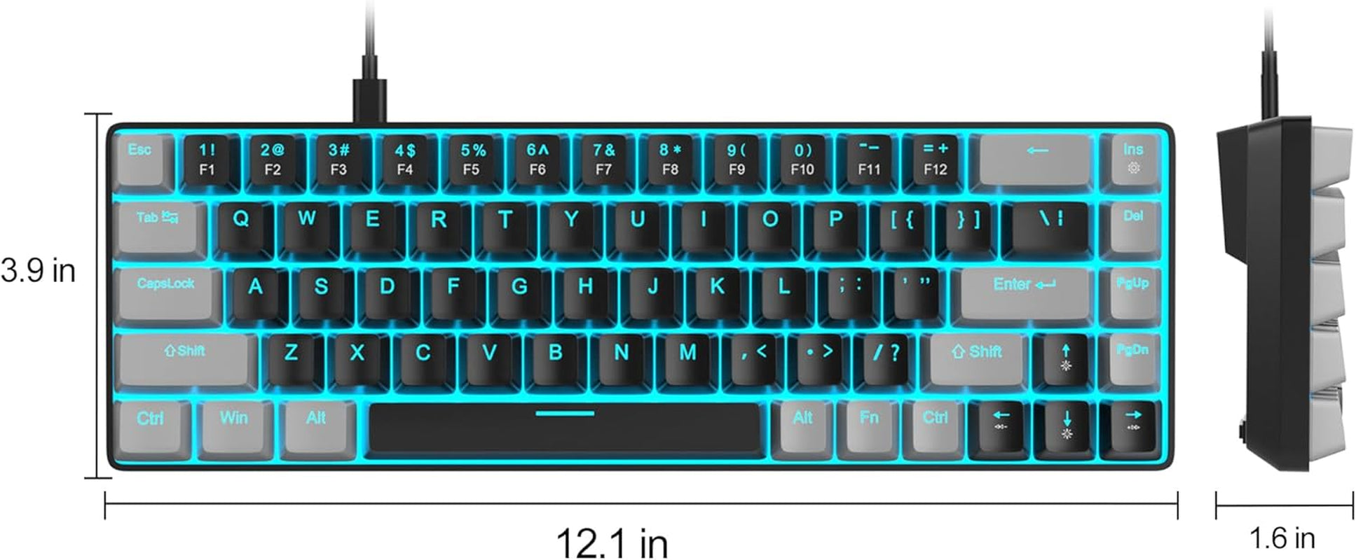 Portable 60% Mechanical Gaming Keyboard, Mk-Box LED Backlit Compact 68 Keys Mini Wired Office Keyboard with Red Switch for Windows Laptop PC Mac - Black/Grey