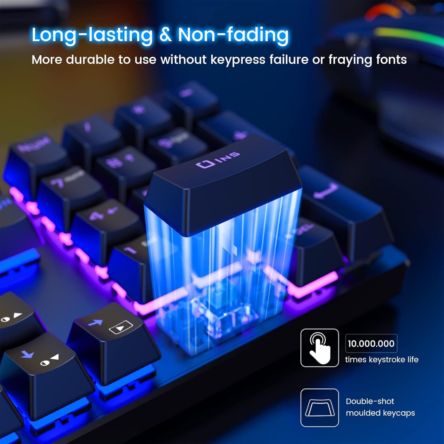 Mechanical Gaming Keyboard, RGB 104 Keys Ultra-Slim LED Backlit USB Wired Keyboard with Blue Switch, Durable Abs Keycaps/Anti-Ghosting/Spill-Resistant Computer Keyboard for PC Mac Xbox Gamer