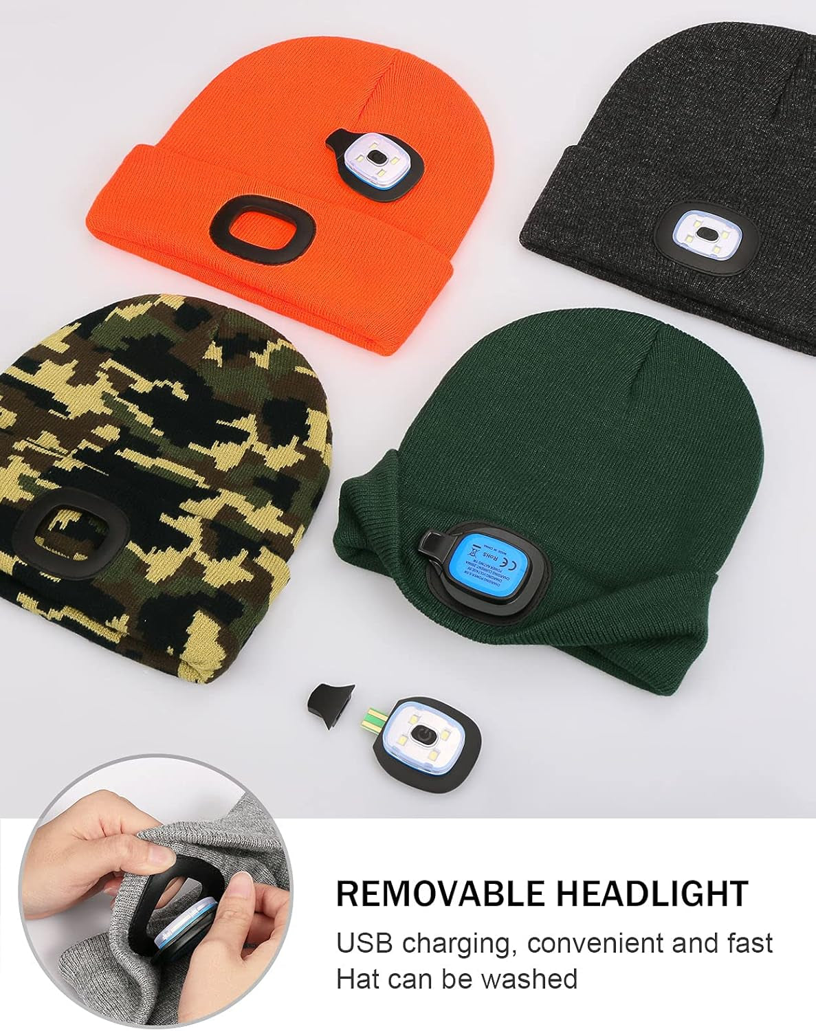 LED Beanie with the Light, Unisex USB Rechargeable Headlamp Winter Knitted Cap Gifts for Men Dad Husband Him