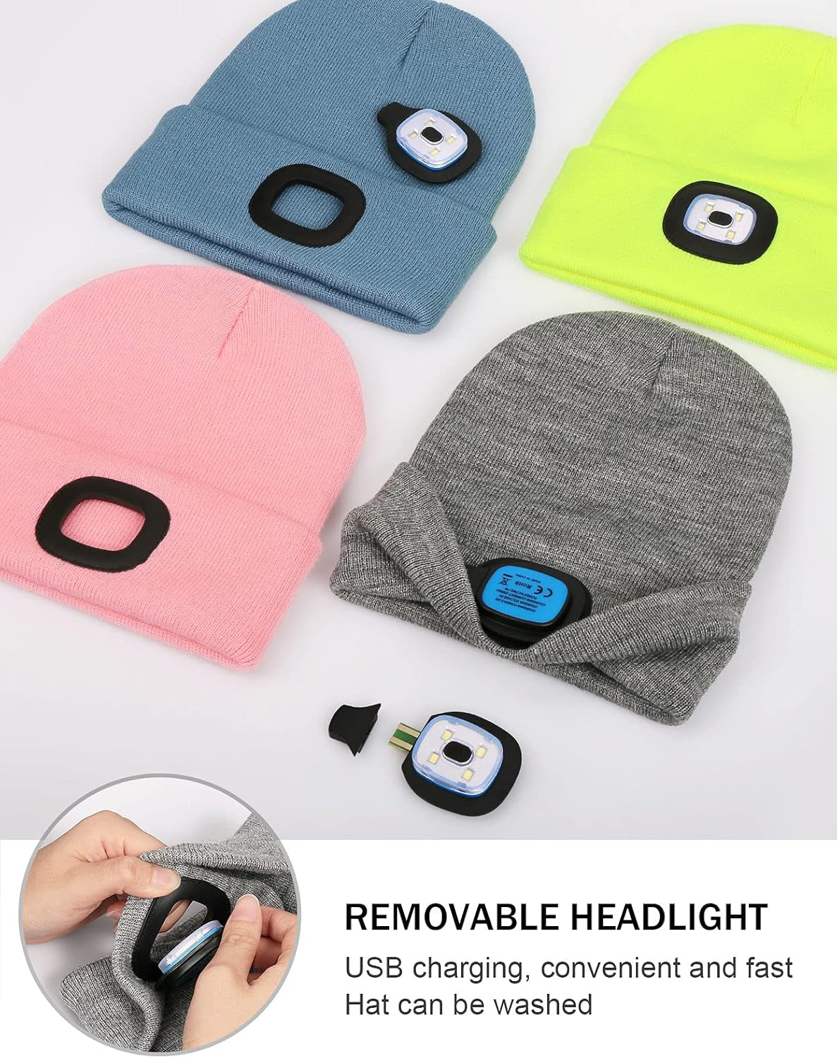 LED Beanie with the Light, Unisex USB Rechargeable Headlamp Winter Knitted Cap Gifts for Men Dad Husband Him