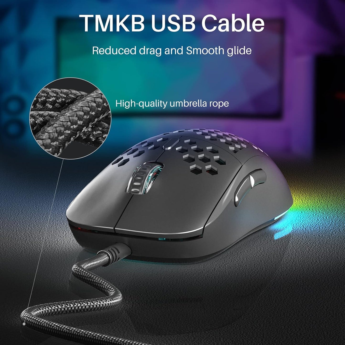 M1SE Wired Gaming Mouse with Honeycomb Shell, 12800DPI Optical Sensor, 6 Programmable Macros, Software Support for Custom Key Config, and RGB Settings for Windows 7/8/10/XP, Vista, Linux-Black