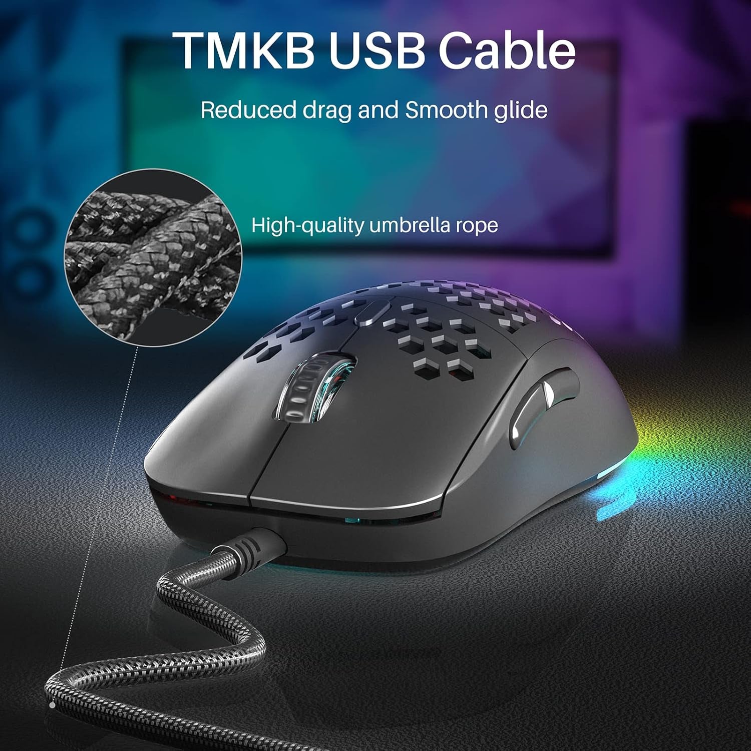 M1SE Wired Gaming Mouse with Honeycomb Shell, 12800DPI Optical Sensor, 6 Programmable Macros, Software Support for Custom Key Config, and RGB Settings for Windows 7/8/10/XP, Vista, Linux-Black