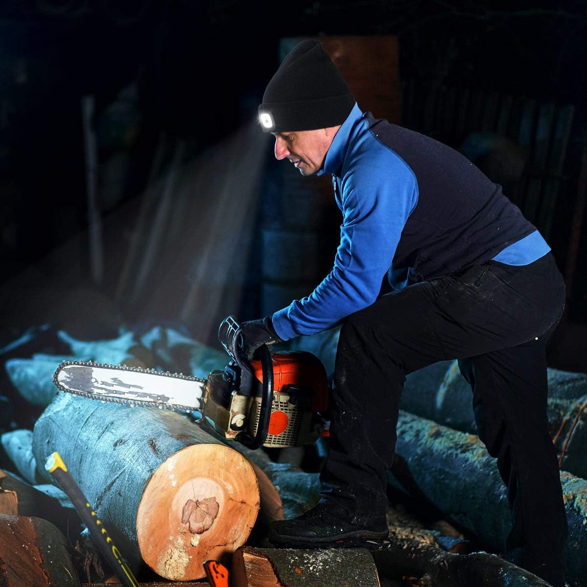 LED Beanie with the Light, Unisex USB Rechargeable Headlamp Winter Knitted Cap Gifts for Men Dad Husband Him