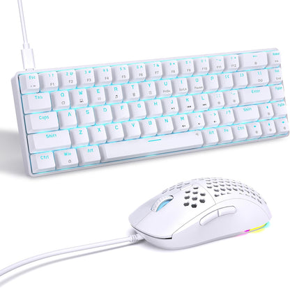 X TMKB Wired 60 Percent Mechanical Gaming Keyboard and Wired Gaming Mouse-White(Quiet Red Switch)