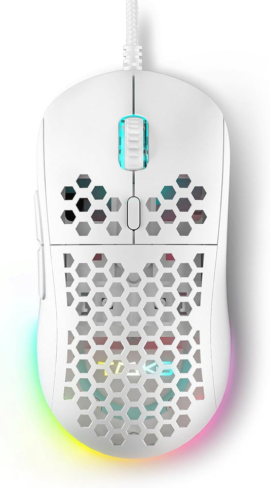 M1SE Wired Gaming Mouse with Honeycomb Shell, 12800DPI Optical Sensor, 6 Programmable Macros, Software Support for Custom Key Config, and RGB Settings for Windows 7/8/10/XP, Vista, Linux-White