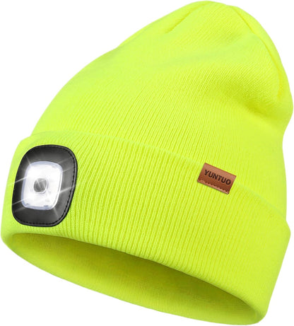 LED Beanie with the Light, Unisex USB Rechargeable Headlamp Winter Knitted Cap Gifts for Men Dad Husband Him