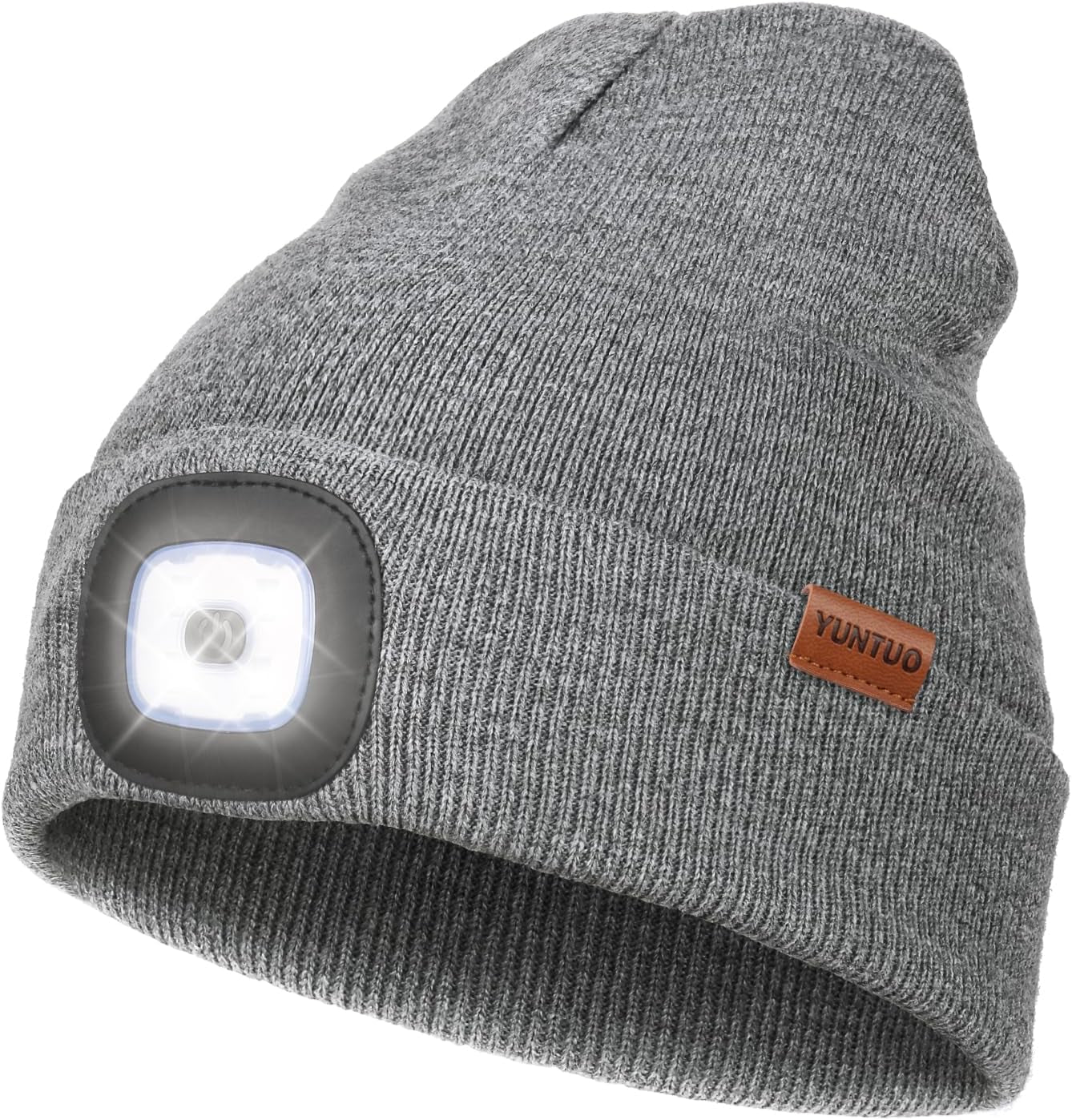 LED Beanie with the Light, Unisex USB Rechargeable Headlamp Winter Knitted Cap Gifts for Men Dad Husband Him