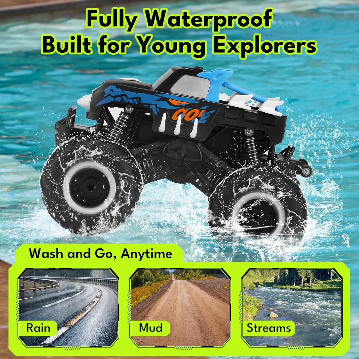1:16 Waterproof Monster Truck Toys RC Cars Amphibious Remote Control Car Trucks 4WD All Terrain Off-Road Pickup Toy for 6 7 8 9 10 11 12 Year Old Boys Girls Kids Gifts Presents