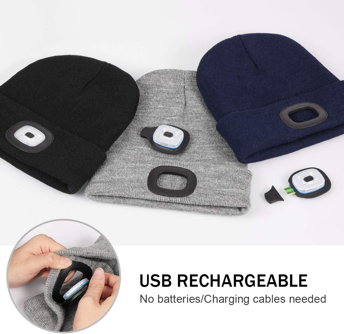 LED Beanie with the Light, Unisex USB Rechargeable Headlamp Winter Knitted Cap Gifts for Men Dad Husband Him