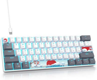 60% Percent Mechanical Keyboard RGB Gaming Keyboard 60 Percent, Ultra-Compact 61Keys Mini Wired Keyboard with Red Switch for Win/Mac PC Gamer(Whitegrey, Red Switch)