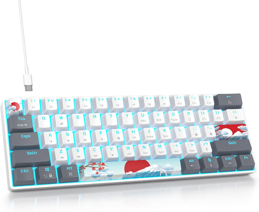 60% Percent Mechanical Keyboard RGB Gaming Keyboard 60 Percent, Ultra-Compact 61Keys Mini Wired Keyboard with Red Switch for Win/Mac PC Gamer(Whitegrey, Red Switch)