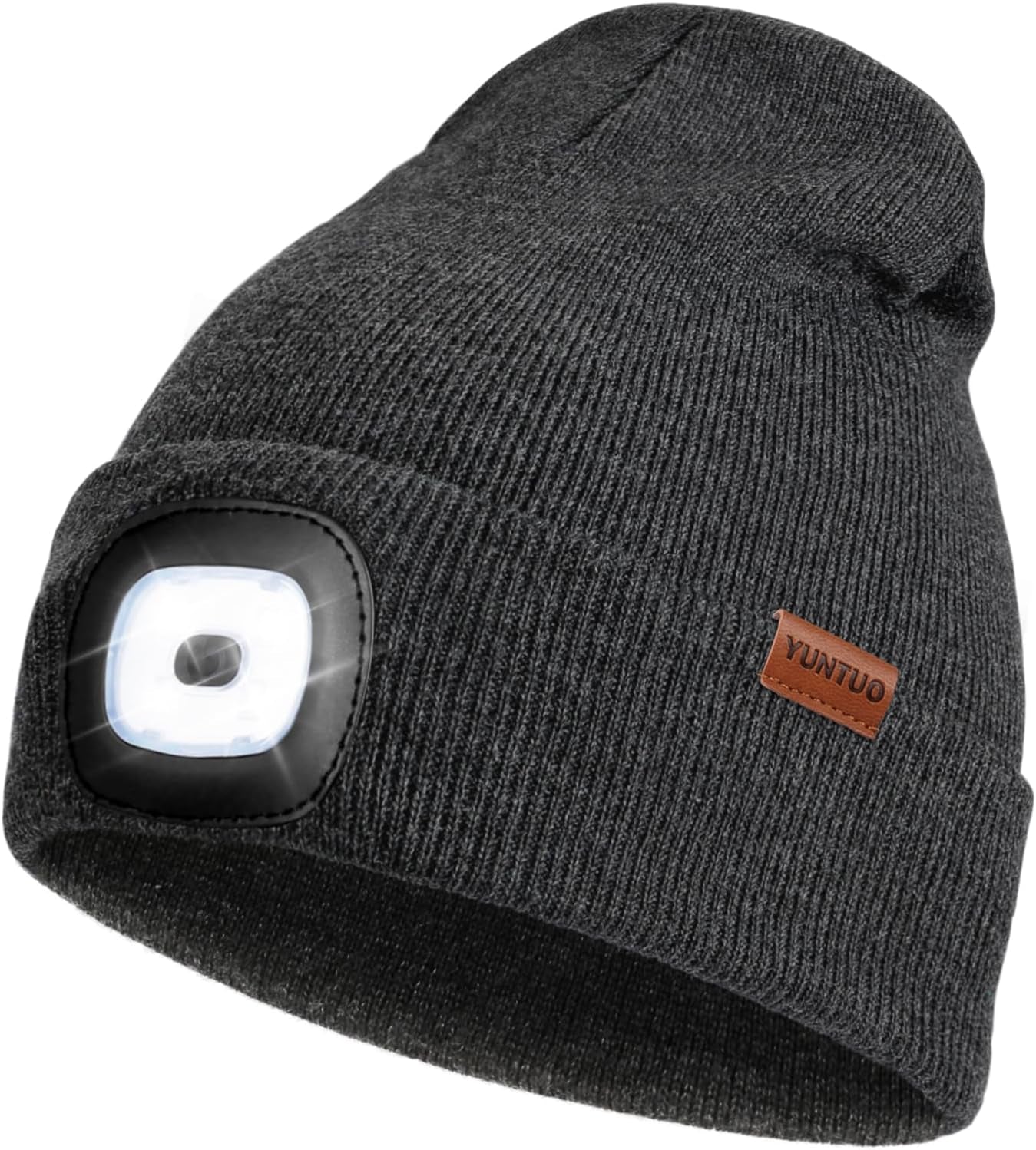 LED Beanie with the Light, Unisex USB Rechargeable Headlamp Winter Knitted Cap Gifts for Men Dad Husband Him