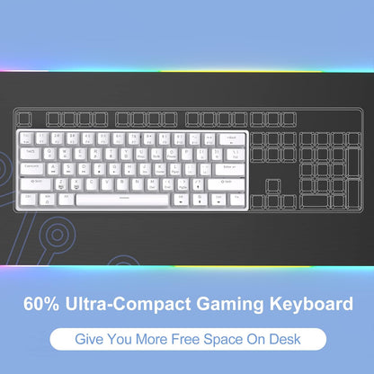 60% Mechanical Keyboard, Dk61Se Wired Gaming Keyboard with Red Switches, LED Backlit Ultra-Compact 61 Keys Mini Office Keyboard for Windows Laptop PC Gamer Typist（White）