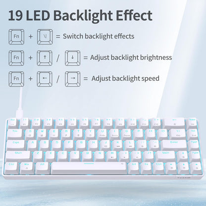 TMKB T68SE 60% Mechanical Gaming Keyboard – Ultra-Compact 68 Keys Wired Keyboard with Blue Switches, LED Backlit, Dedicated Arrow & Control Keys – White – for Windows Pc/Laptop/Gamers/Typists
