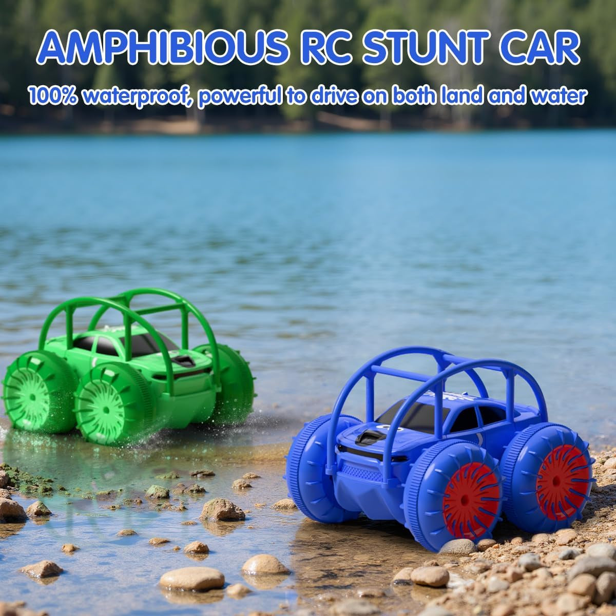 Remote Control Car, Fast Direct Charging RC Cars Amphibious 360° Rotating LED Rechargeable Stunt Car 2.4Ghz 4WD All Terrain RC Race Cars Toy Christmas Birthday Gift for Kids Boys Girls Aged 3-12 Years