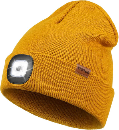 LED Beanie with the Light, Unisex USB Rechargeable Headlamp Winter Knitted Cap Gifts for Men Dad Husband Him