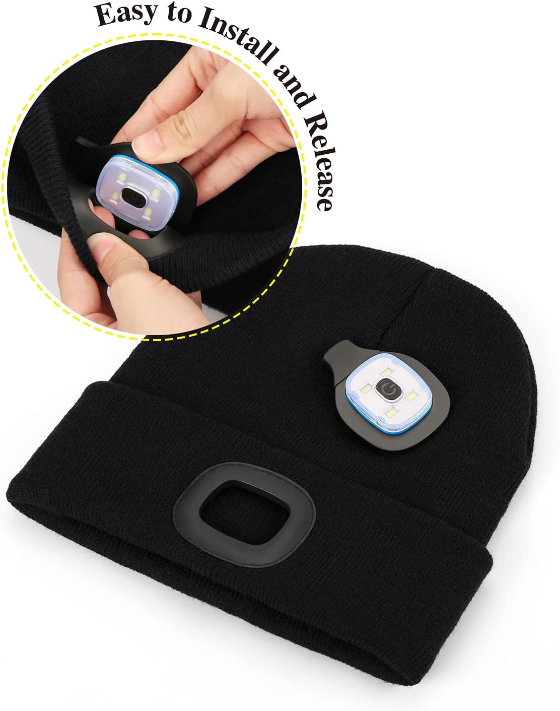 Unisex Hat with Light, USB Rechargeable Hands Free Headlamp LED Beanie, Winter Gifts for Men Dad Father Husband Him