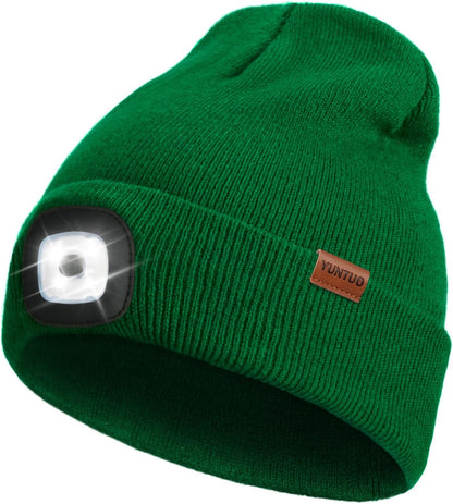 LED Beanie with the Light, Unisex USB Rechargeable Headlamp Winter Knitted Cap Gifts for Men Dad Husband Him
