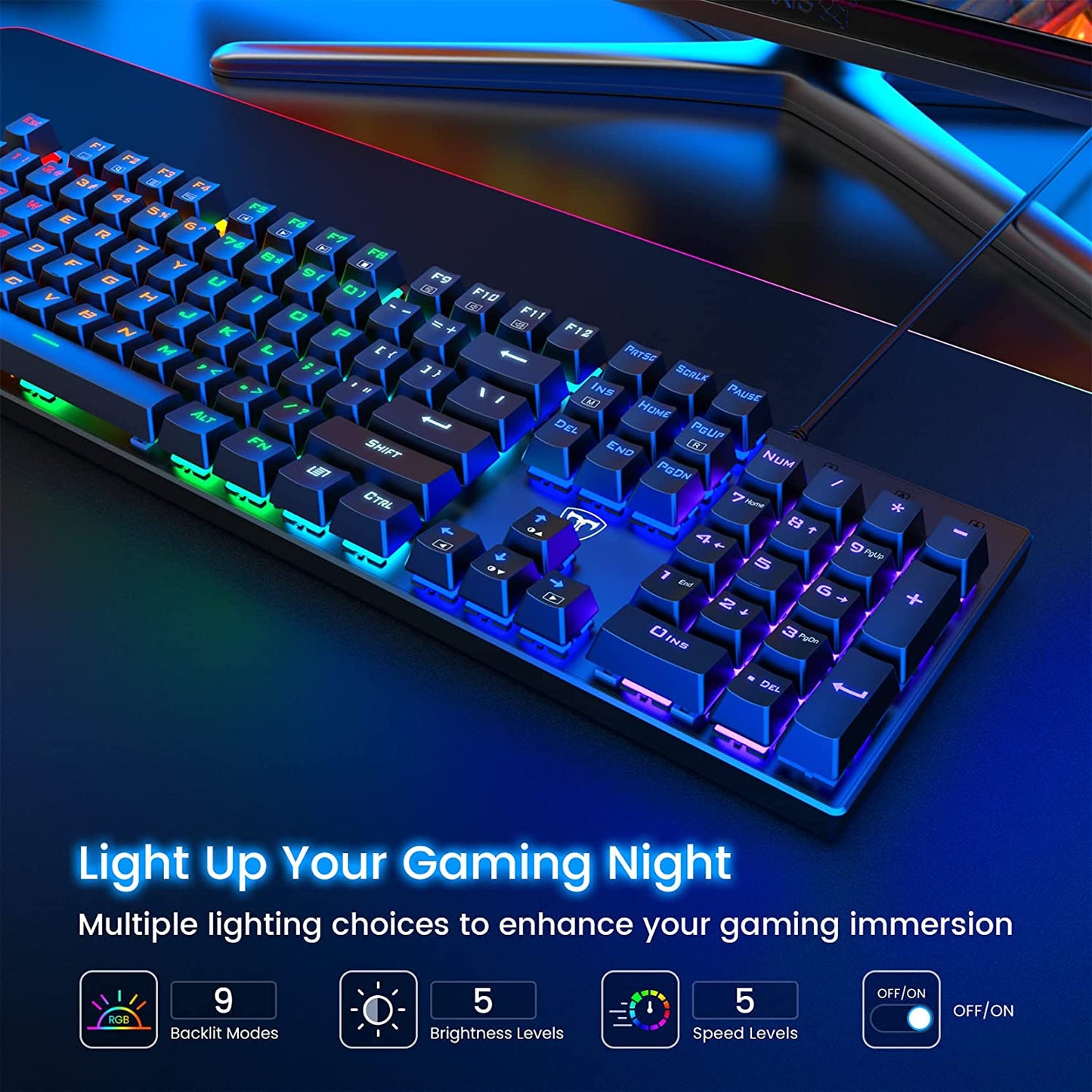Mechanical Gaming Keyboard, RGB 104 Keys Ultra-Slim LED Backlit USB Wired Keyboard with Blue Switch, Durable Abs Keycaps/Anti-Ghosting/Spill-Resistant Computer Keyboard for PC Mac Xbox Gamer