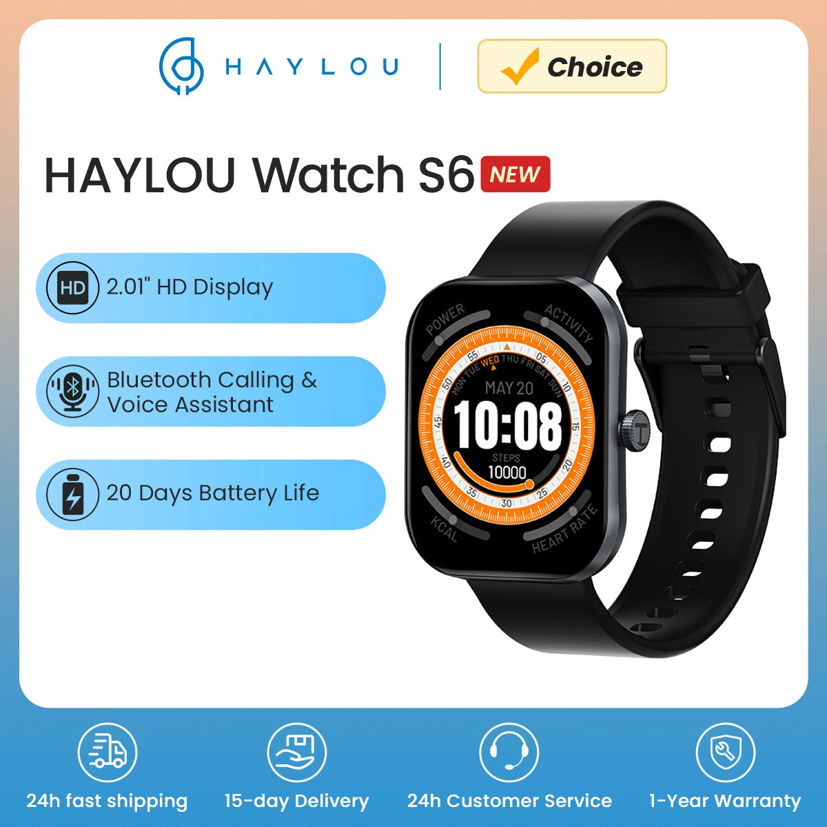 Watch S6 Voice Calling Smart Watch Men Health Monitoring IP68 Waterproof Smart Notifications Voice Assistant Smartwatch