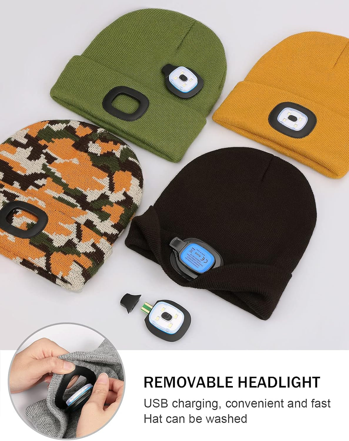 LED Beanie with the Light, Unisex USB Rechargeable Headlamp Winter Knitted Cap Gifts for Men Dad Husband Him
