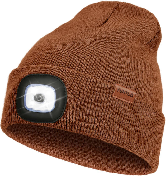 LED Beanie with the Light, Unisex USB Rechargeable Headlamp Winter Knitted Cap Gifts for Men Dad Husband Him
