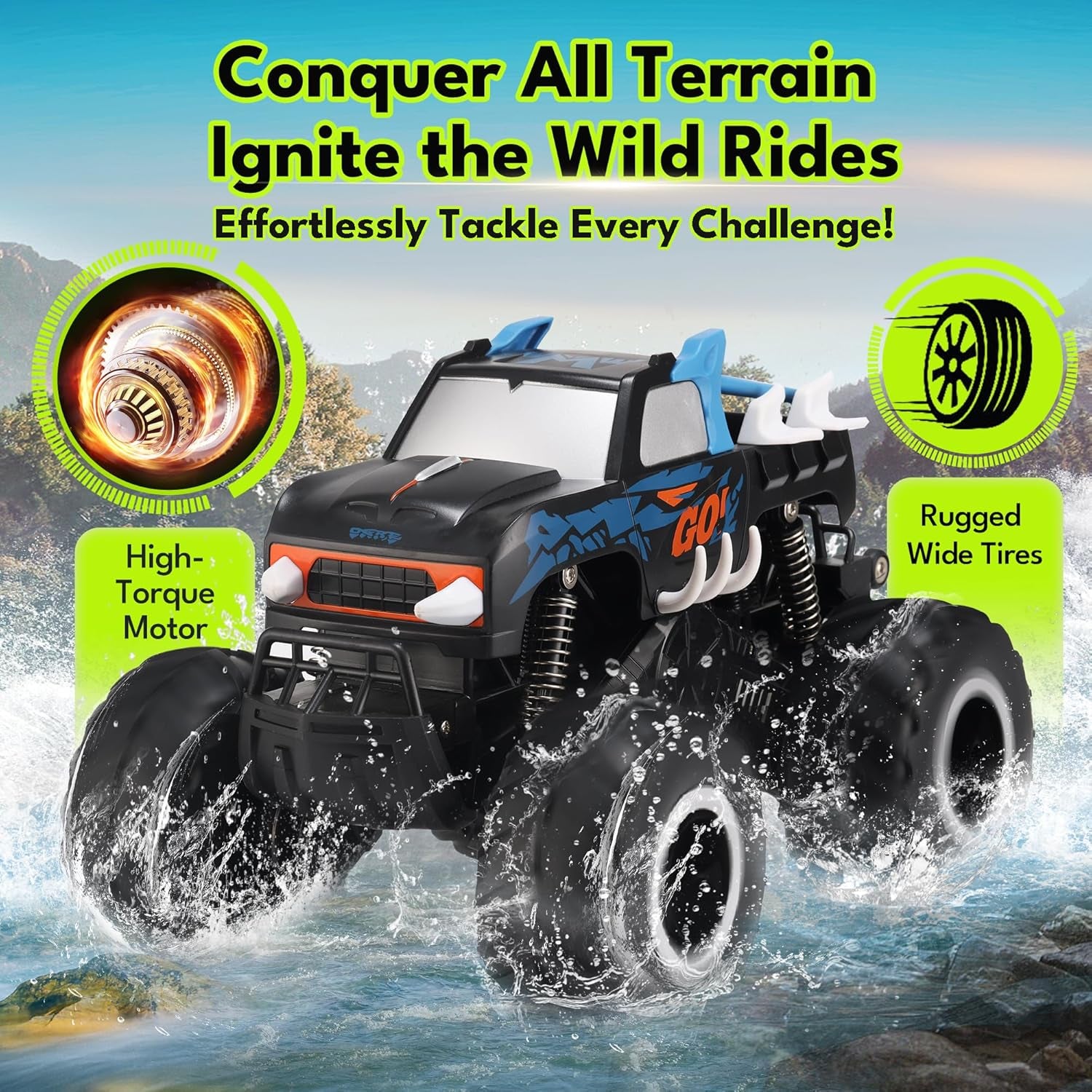 1:16 Waterproof Monster Truck Toys RC Cars Amphibious Remote Control Car Trucks 4WD All Terrain Off-Road Pickup Toy for 6 7 8 9 10 11 12 Year Old Boys Girls Kids Gifts Presents