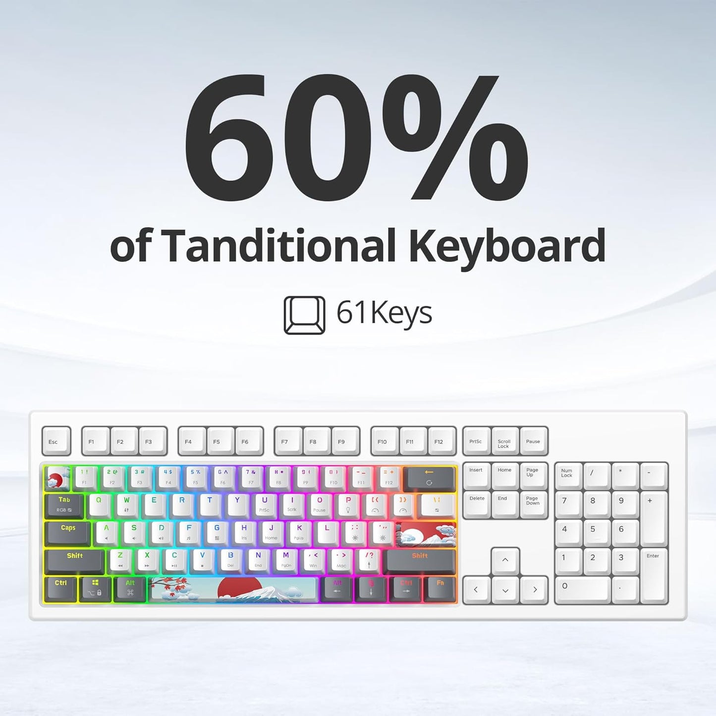 60% Percent Mechanical Keyboard RGB Gaming Keyboard 60 Percent, Ultra-Compact 61Keys Mini Wired Keyboard with Red Switch for Win/Mac PC Gamer(Whitegrey, Red Switch)