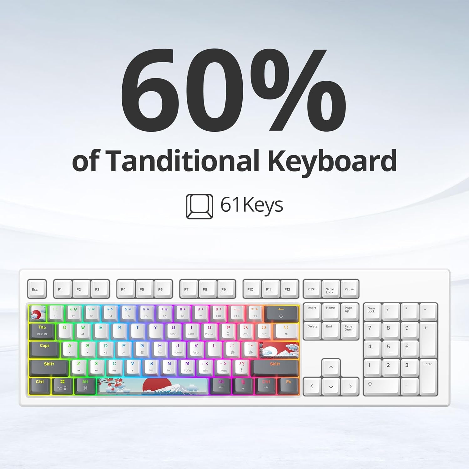 60% Percent Mechanical Keyboard RGB Gaming Keyboard 60 Percent, Ultra-Compact 61Keys Mini Wired Keyboard with Red Switch for Win/Mac PC Gamer(Whitegrey, Red Switch)