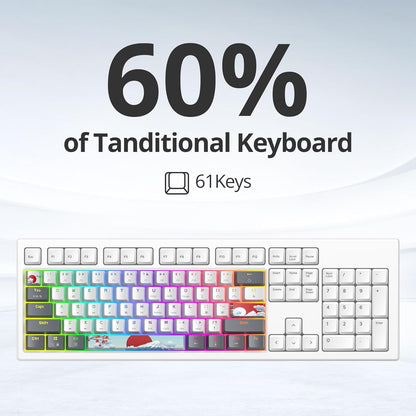 60% Percent Mechanical Keyboard RGB Gaming Keyboard 60 Percent, Ultra-Compact 61Keys Mini Wired Keyboard with Red Switch for Win/Mac PC Gamer(Whitegrey, Red Switch)
