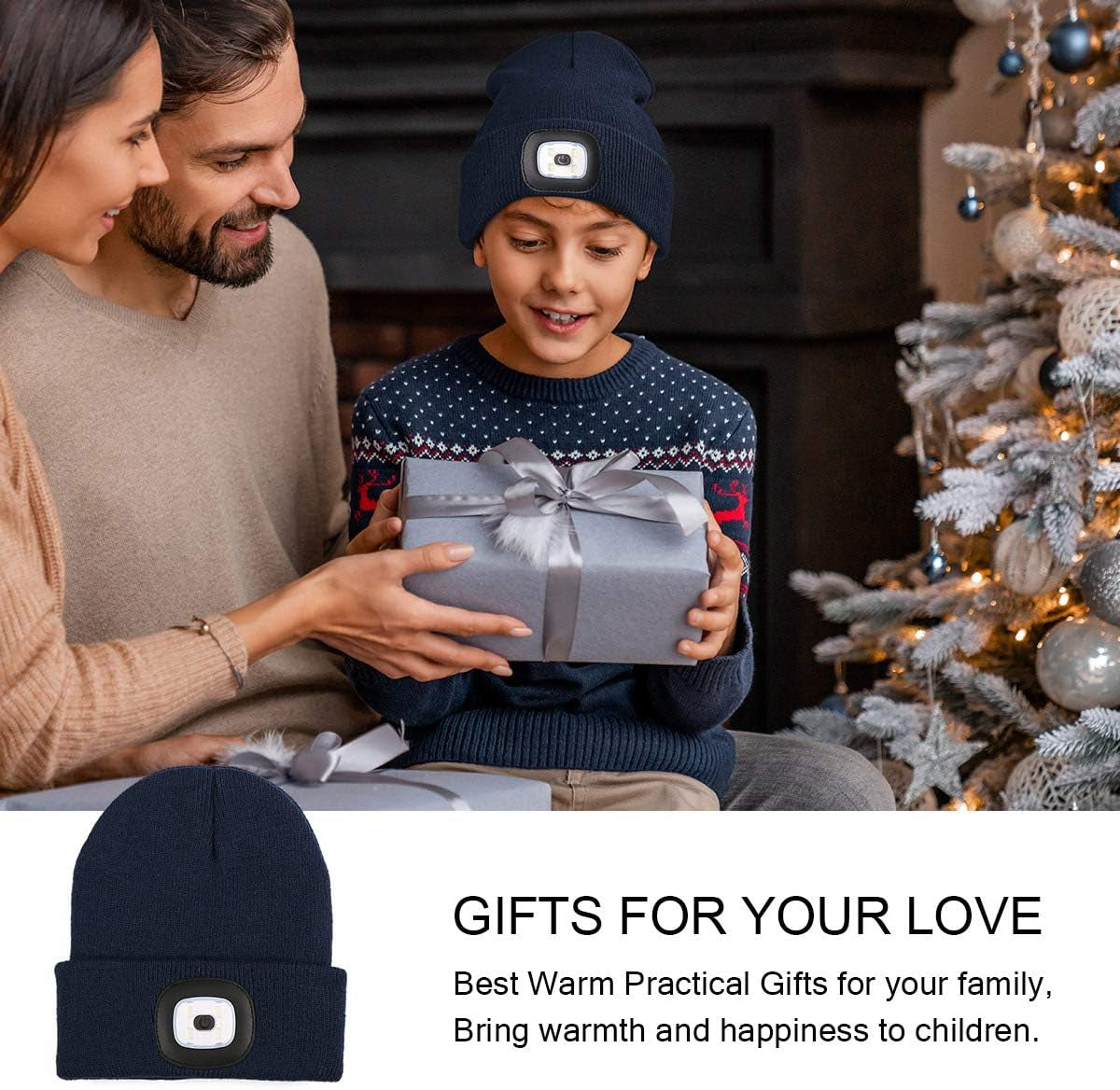 LED Beanie for Kids, Unisex Rechargeable Headlamp Hat Winter Night Lighted Cap, Gifts for Kids Boys Girls